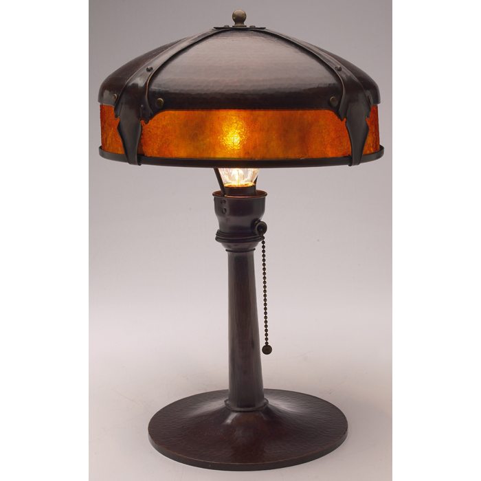 Appraisal: Roycroft lamp hammered copper with an unusual mica-lined shade good