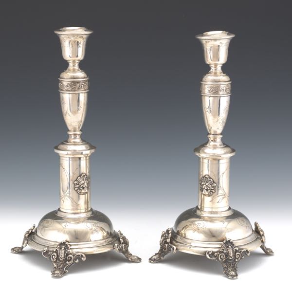 Appraisal: PAIR OF ANTIQUE JUDAIC AUSTRIAN SILVER CANDLESTICKS x x Large