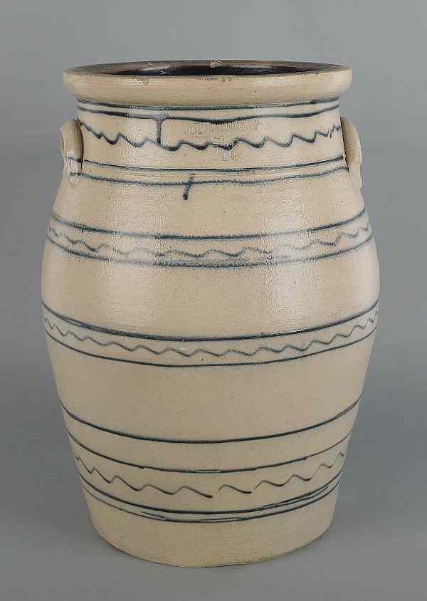 Appraisal: Twelve-gallon stoneware crock impressed Whites Utica NY with cobalt bands