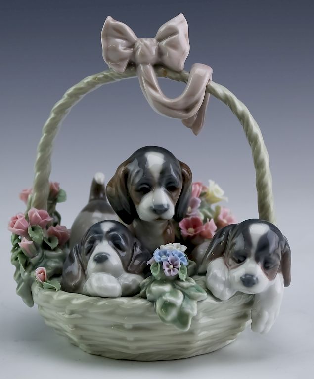 Appraisal: Lladro A Litter Of Love Porcelain Basket Of Dogs Lladro