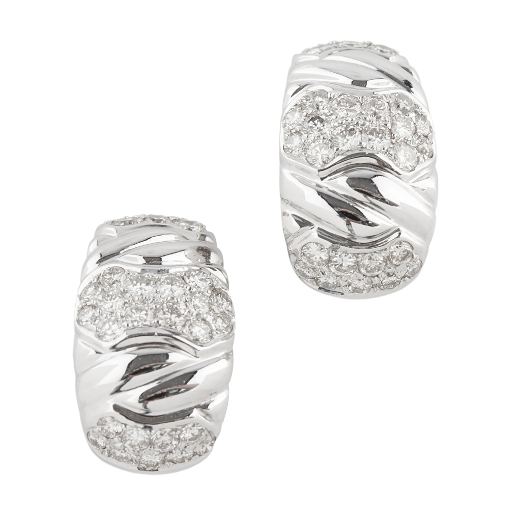 Appraisal: A pair of contemporary diamond set earrings each modelled as