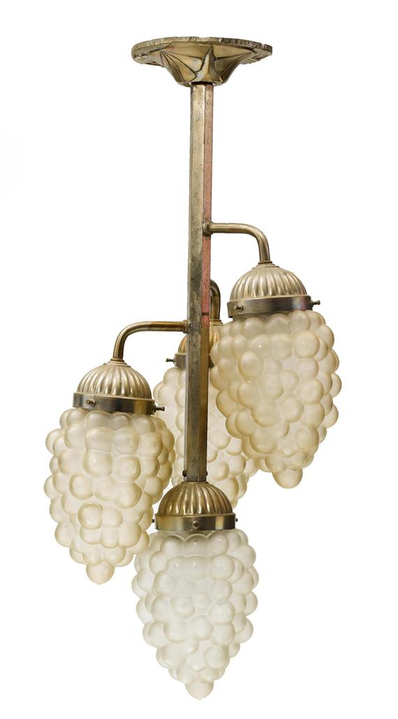 Appraisal: FRENCH CEILING LIGHT circa Moulded metal and frosted glass H