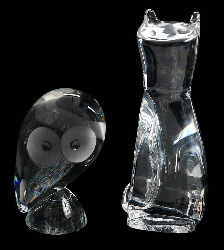 Appraisal: Steuben Glass Cat and Owl American th century cat figurine