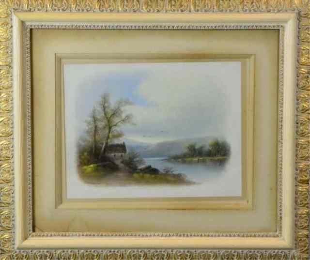 Appraisal: CHANDLER PASTEL ON BOARDCabin on a lake with hills in