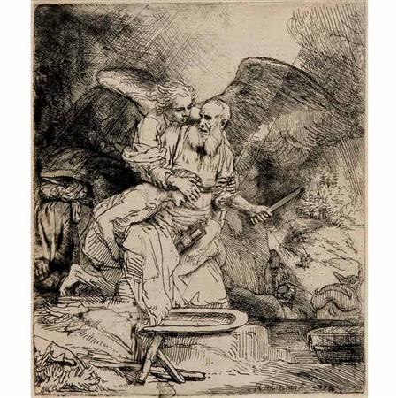 Appraisal: Rembrandt van Rijn ABRAHAM'S SACRIFICE Etching and drypoint Estimate -