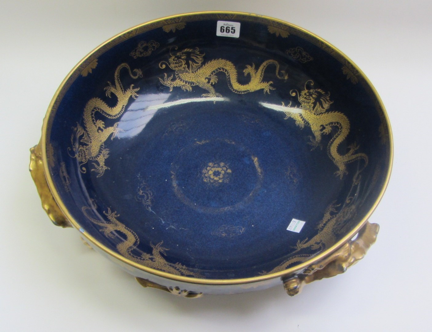 Appraisal: A Maling large pottery bowl th century gilt decorated with