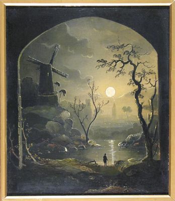 Appraisal: Follower of Henry Pether Moonlit landscape with windmill Oil on