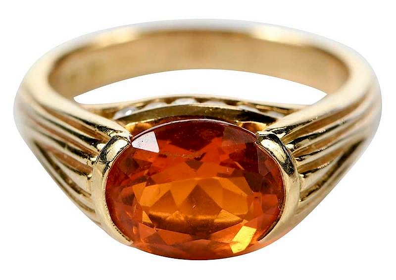 Appraisal: kt Fire Opal and Diamond Ring oval faceted fire opal