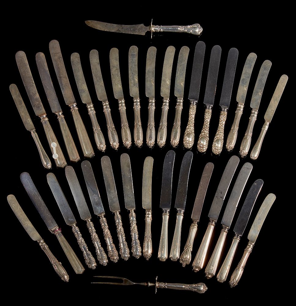 Appraisal: Assorted Silver Handled Knives Assorted silver handled knives comprising sterling