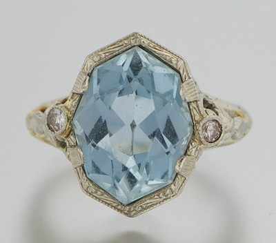 Appraisal: An Art Deco Style Aquamarine and Diamond Ring k white