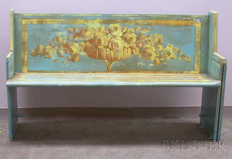 Appraisal: Provincial-style Paint Decorated Wooden Bench lg in