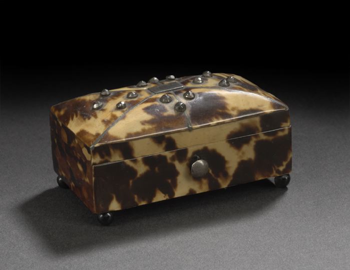 Appraisal: English Blackened Cut Steel-Set and Silver Wire-Inlaid Tortoiseshell Trinket Box