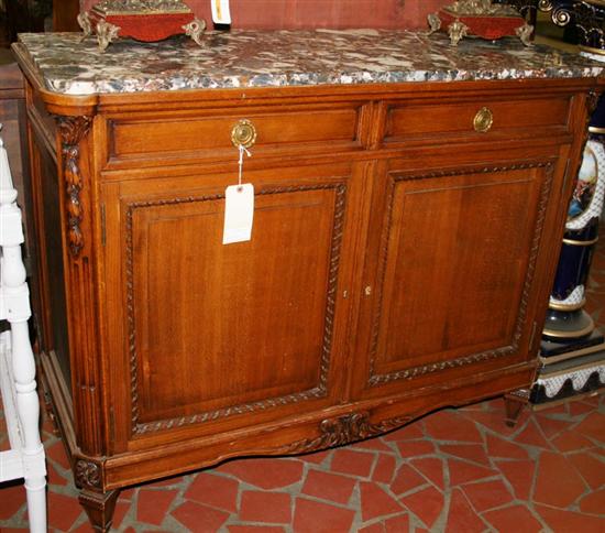 Appraisal: French provincial marble-top server Marble cracked across with small chips