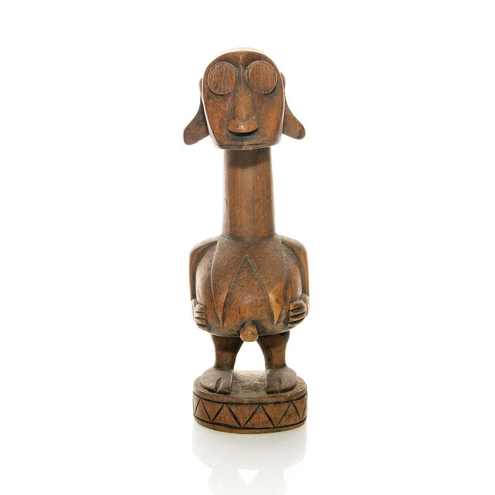 Appraisal: LONG NECKED AFRICAN WOODEN SCULPTURE Tribal wooden figure with long