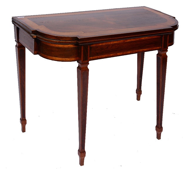 Appraisal: A GEORGE III ROSEWOOD AND SATINWOOD CROSSBANDED CARD TABLE with