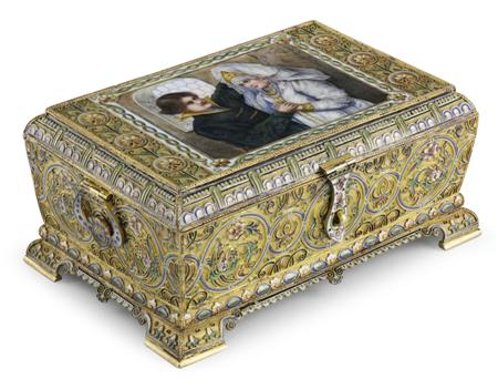 Appraisal: A fine Russian silver-gilt and cloisonn and en-plein enamel casket