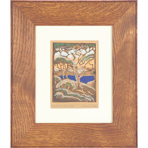 Appraisal: Florence Hale b woodblock print with hand coloring Torrey Pines