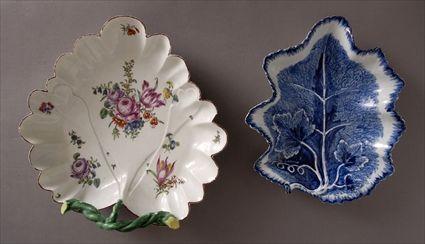 Appraisal: TWO ENGLISH PORCELAIN LEAF-FORM DISHES The one unmarked with lobed