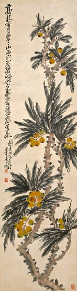 Appraisal: Wu Changshi - Loquats Hanging scroll ink and color on