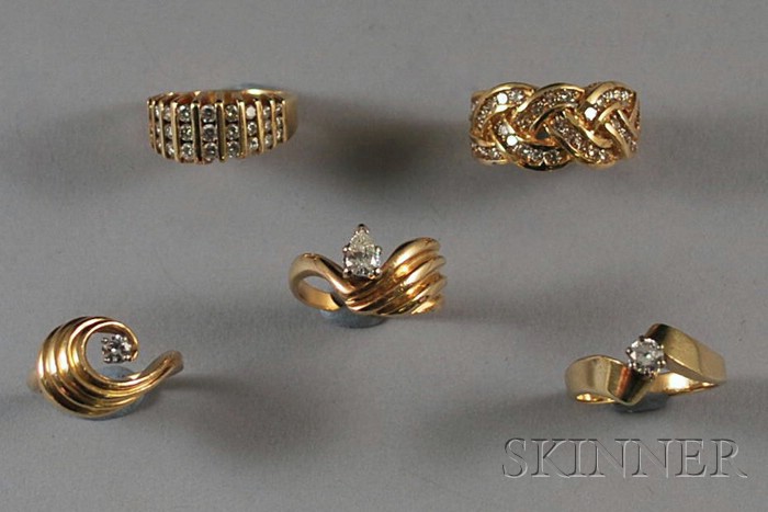 Appraisal: Five kt Gold and Diamond Rings three solitaires and two