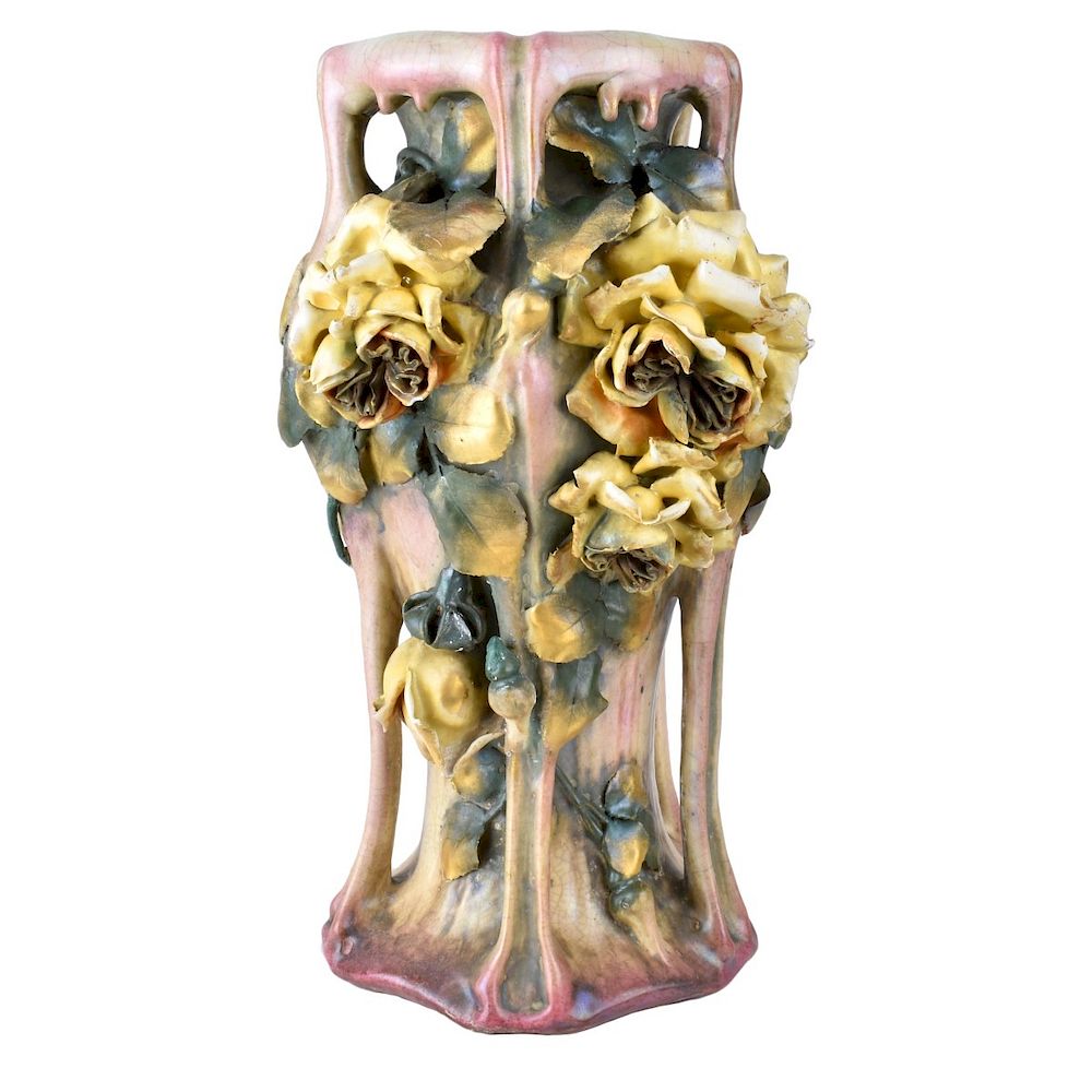 Appraisal: Amphora Edda Pottery Vase with Raised Flowers Eduard Stellmacher Amphora