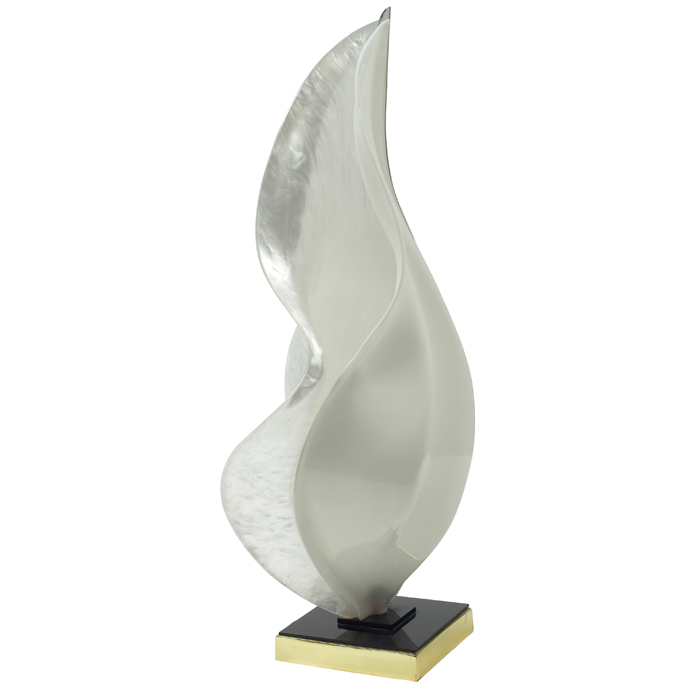 Appraisal: Rougier table lamp two-piece shade of iridescent and white opaque