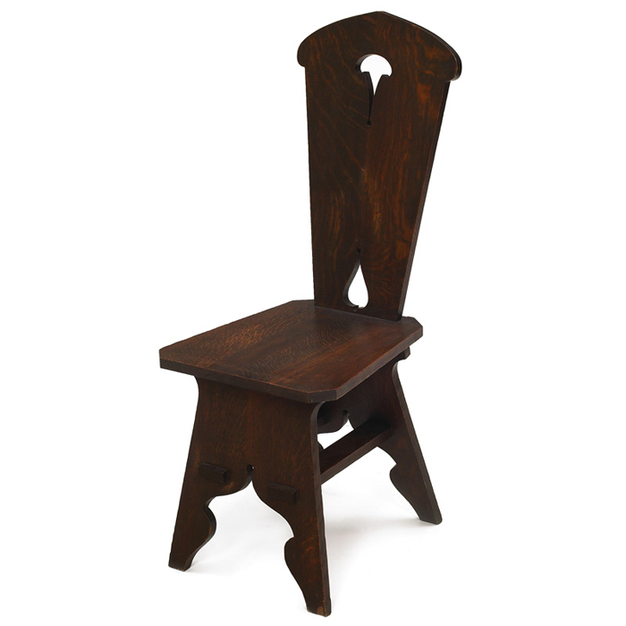 Appraisal: Arts and Crafts hall chair cut-out back over a plank