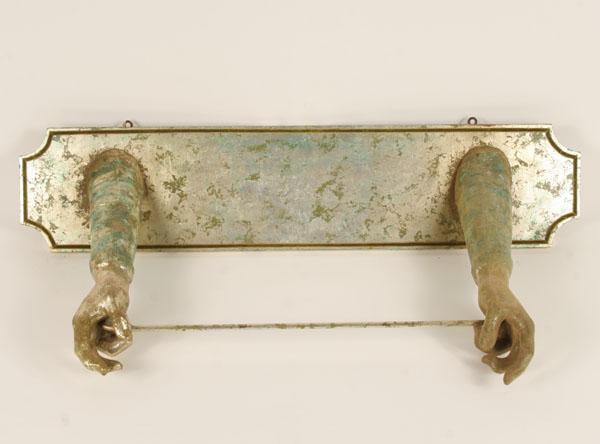 Appraisal: Modern design towel rack molded paper mache forearms and hands