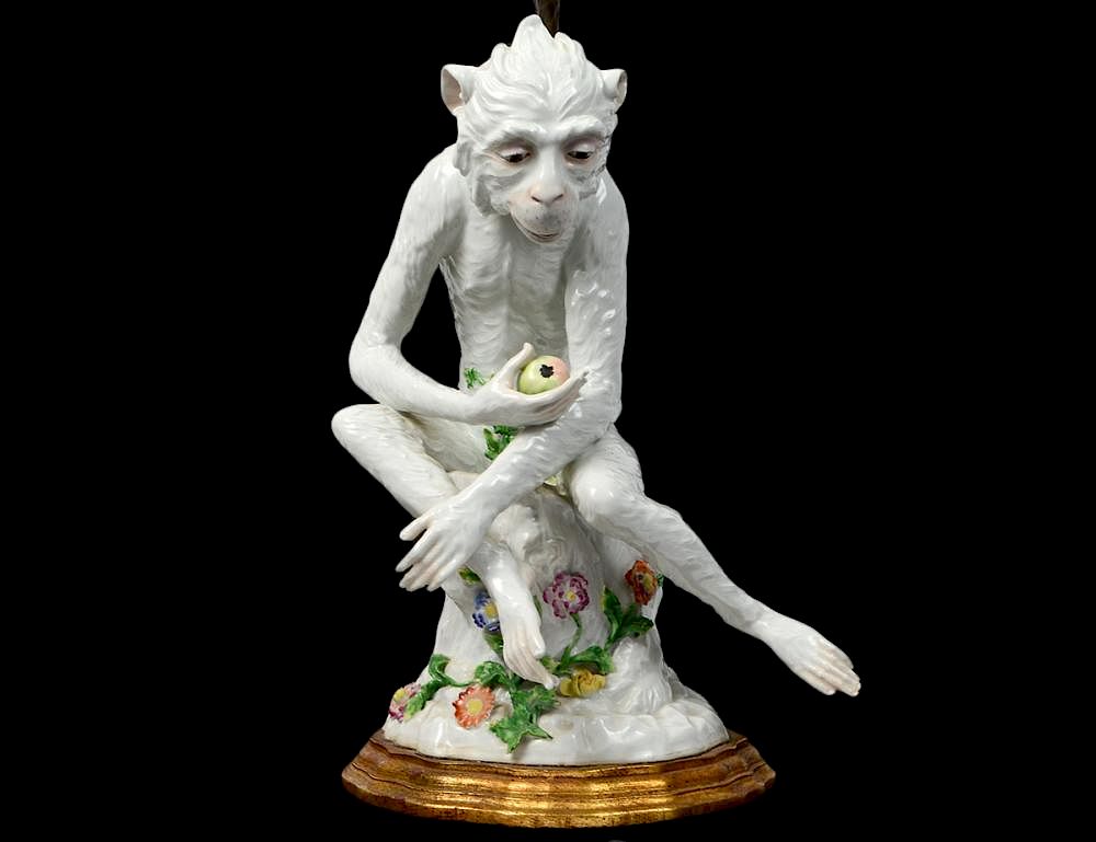 Appraisal: GERMAN PORCELAIN MONKEY LAMP Late th Century Presumed to be