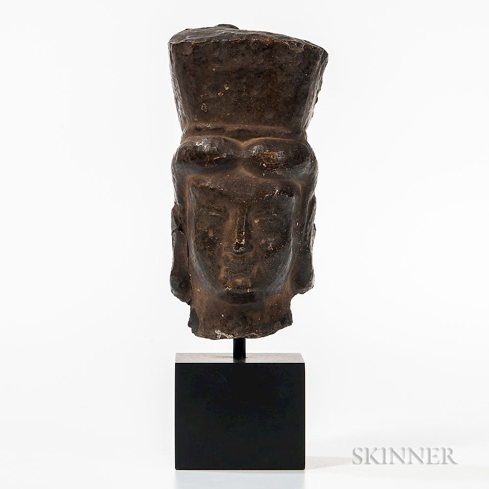 Appraisal: Archaic Stone Head of Bodhisattva Archaic Stone Head of Bodhisattva