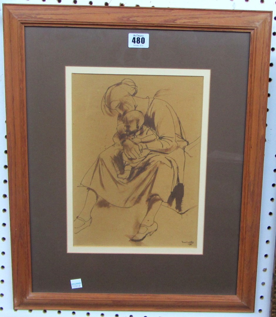 Appraisal: Bernard Meninsky - Mother and child pen and brown ink