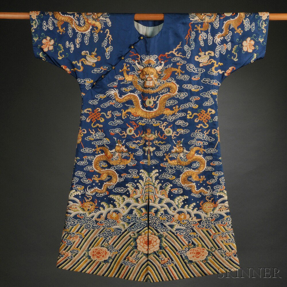 Appraisal: Unfinished Blue Dragon Robe China th th century with alterations