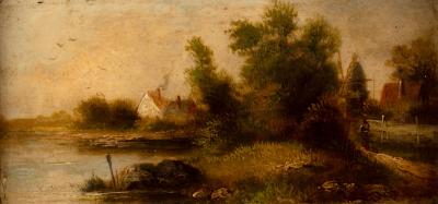 Appraisal: After Salvi Landscape with cottages and windmill beside a stream