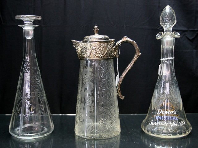 Appraisal: Cut crystal wine jug with silver plated mount together with