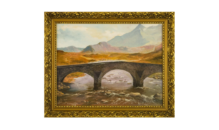 Appraisal: Oil on Board R J Hautin Scottish Bridge Highlands signed