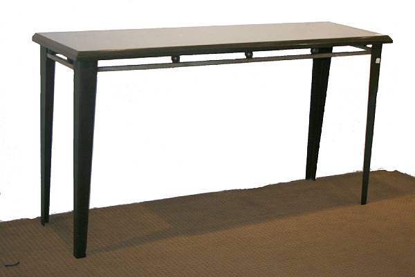 Appraisal: A Contemporary steel and black marble console table height in