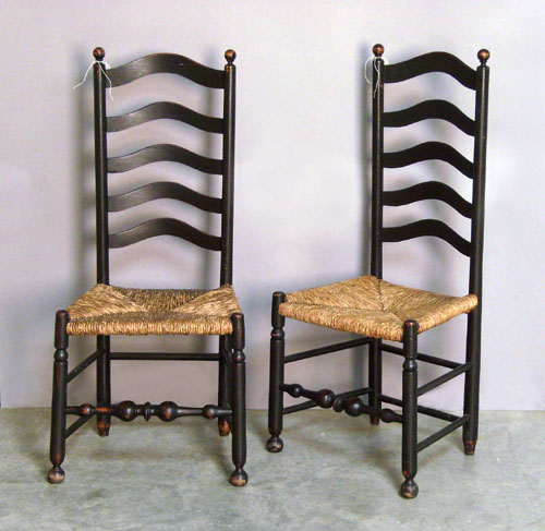 Appraisal: Pair of reproduction five slat ladderback chairs