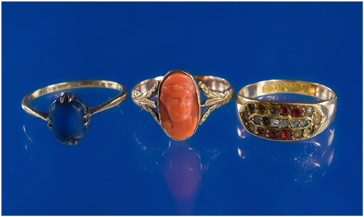 Appraisal: Coral Cameo Set Ring Showing The Profile Of A Classical