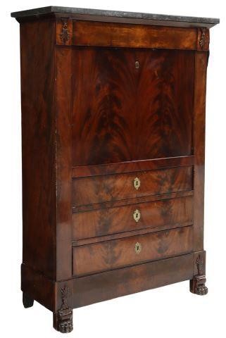 Appraisal: French Empire marble-top mahogany fall front desk mid th c