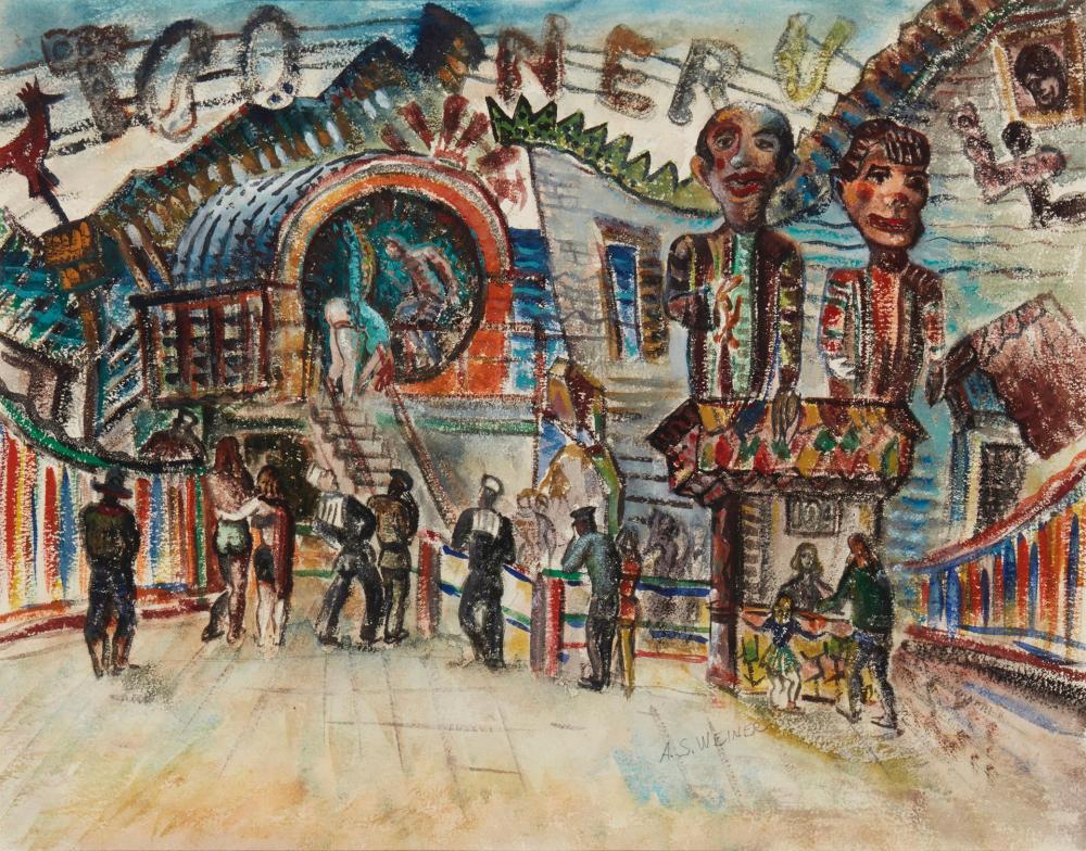 Appraisal: Abraham S Weiner - Circus Watercolor and pastel on paper