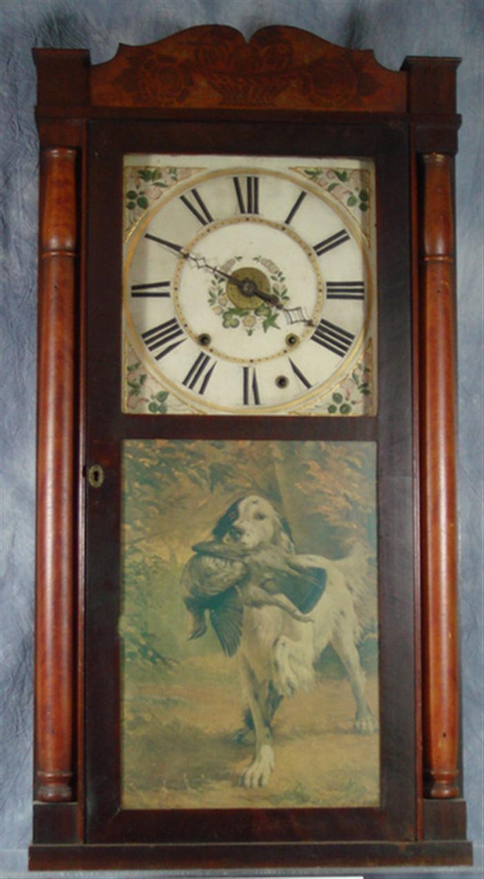 Appraisal: Stenciled column splat shelf clock later hunting dog print in