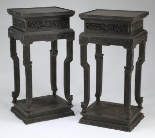 Appraisal: Chinese carved zitan tall stands h Pair of Chinese carved