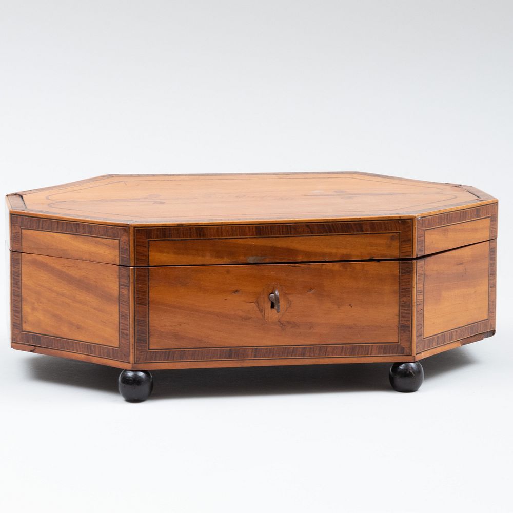 Appraisal: George III Rosewood-Inlaid Satinwood Sewing Box With a fitted interior