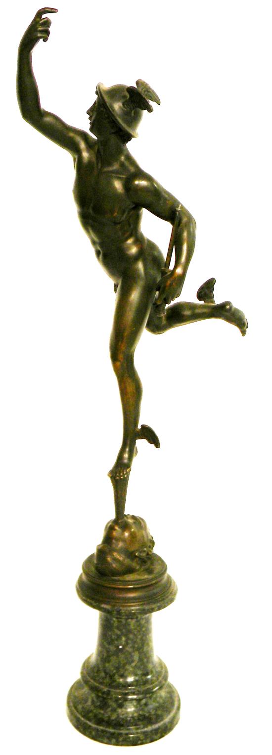 Appraisal: Bronze Mercury sculpture on stone and metal base '' high