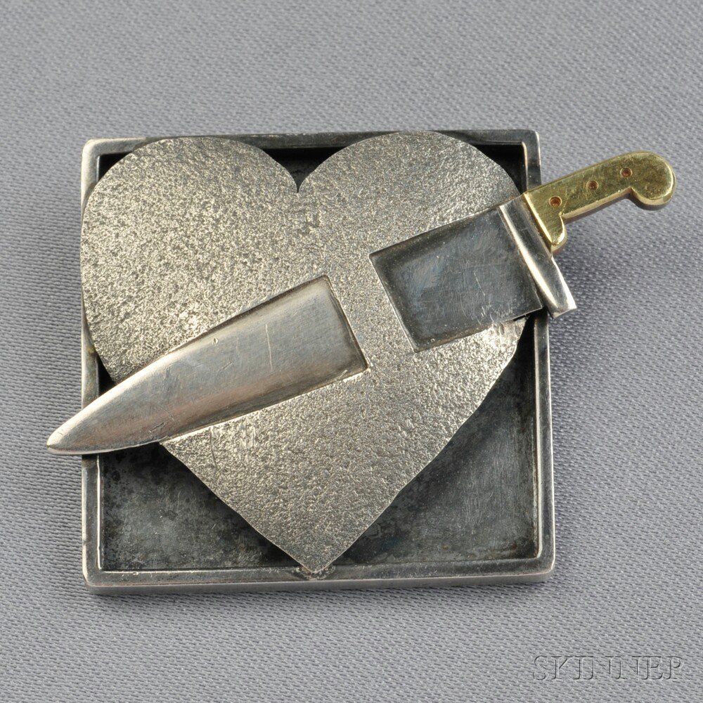 Appraisal: Sterling Silver and kt Gold Chef's Knife Heart Pin Pat