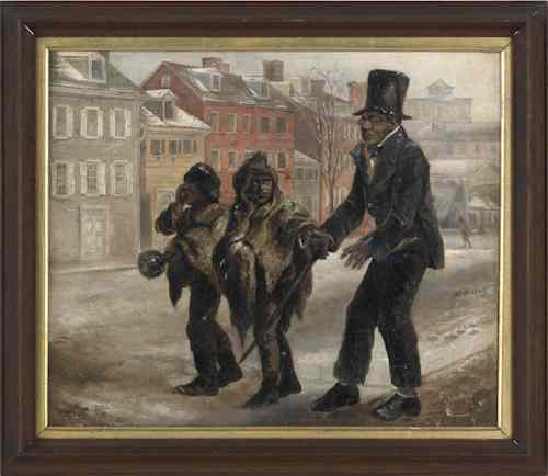 Appraisal: Philadelphia oil on canvas scene of two African American boys