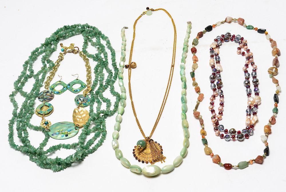 Appraisal: Aventurine Agate Freshwater Pearls Necklaces Aventurine agate and freshwater pearls