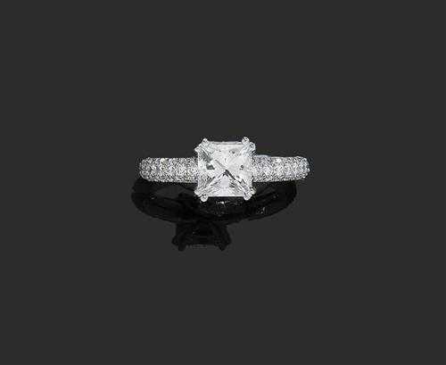 Appraisal: DIAMOND RING F LOHRI Platinum Elegant solitaire model the top