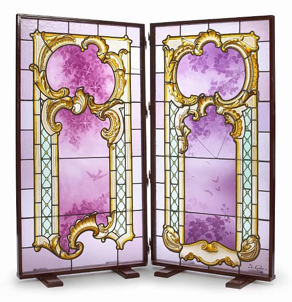 Appraisal: A pair of Jacques Gr ber leaded and cameo glass