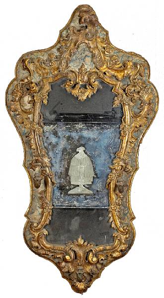 Appraisal: An important Italian Baroque parcel gilt and painted etched mirror